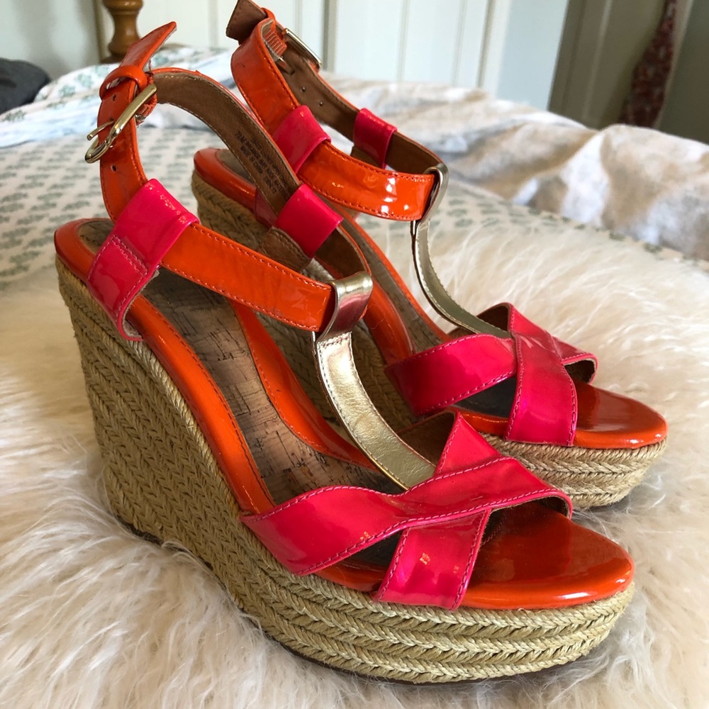 Söfft Wedges heel Espadrilles Sandals Pink Orange